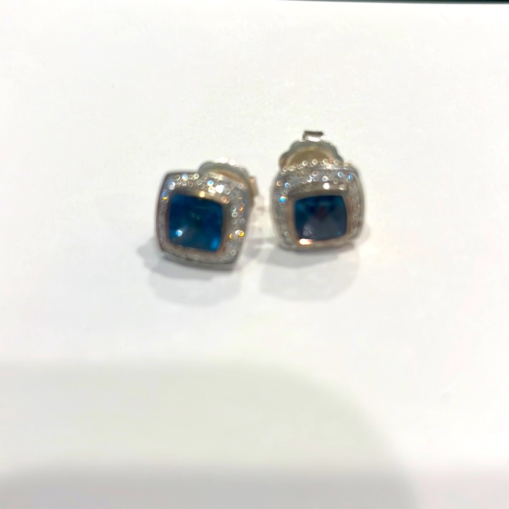 David Yurman sterling silver diamond blue topaz Albion earrings